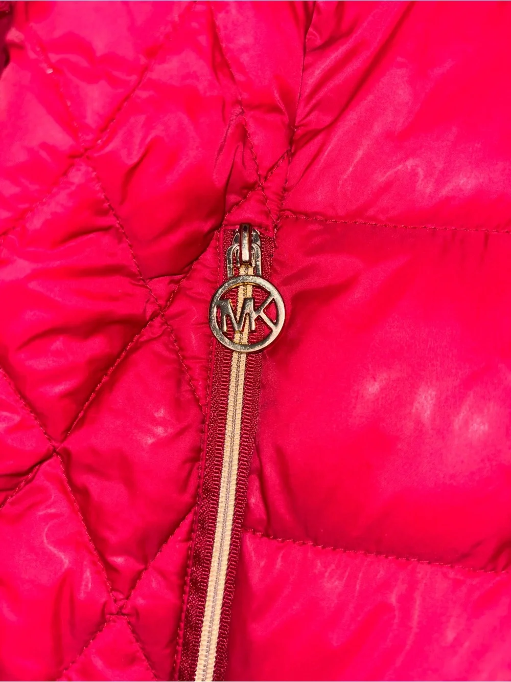 Michael Kors Red Quilted Puffer Jacket with Gold Hardware Accents